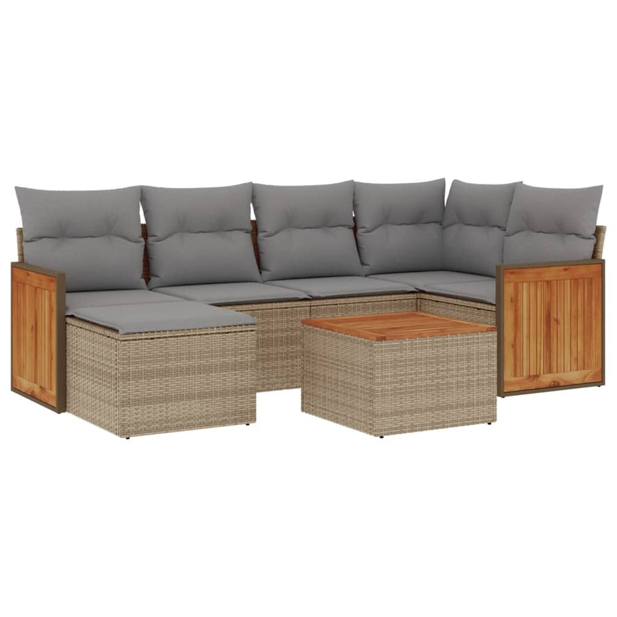7-Delige Loungeset Met Kussens Poly Rattan Beige en grijs Met tafel