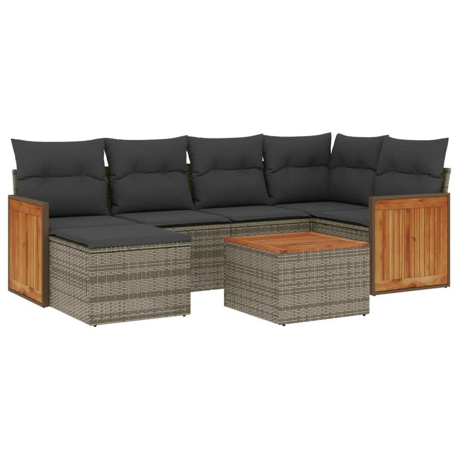 7-Delige Loungeset Met Kussens Poly Rattan Grijs Met tafel