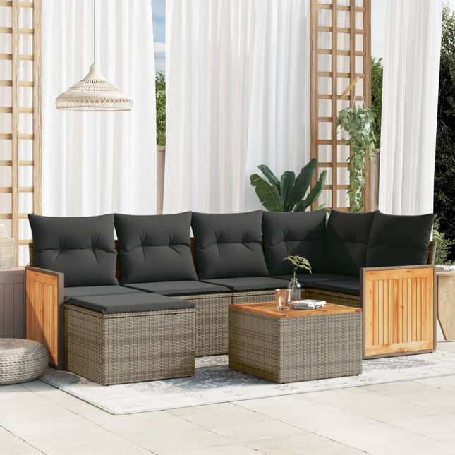 7-Delige Loungeset Met Kussens Poly Rattan Grijs Met tafel