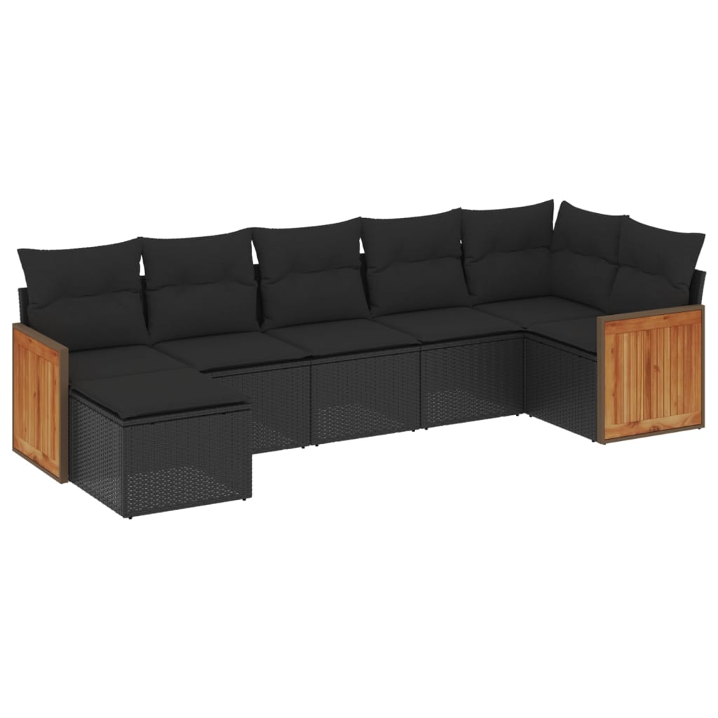 7-delige Loungeset met kussens poly rattan zwart Zwart Zonder tafel