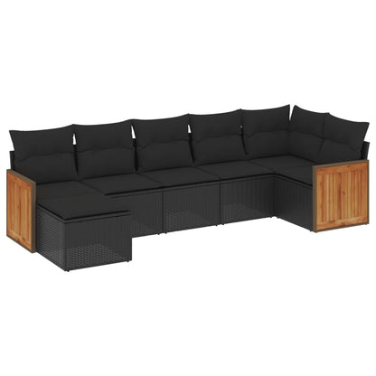 7-delige Loungeset met kussens poly rattan zwart Zwart Zonder tafel