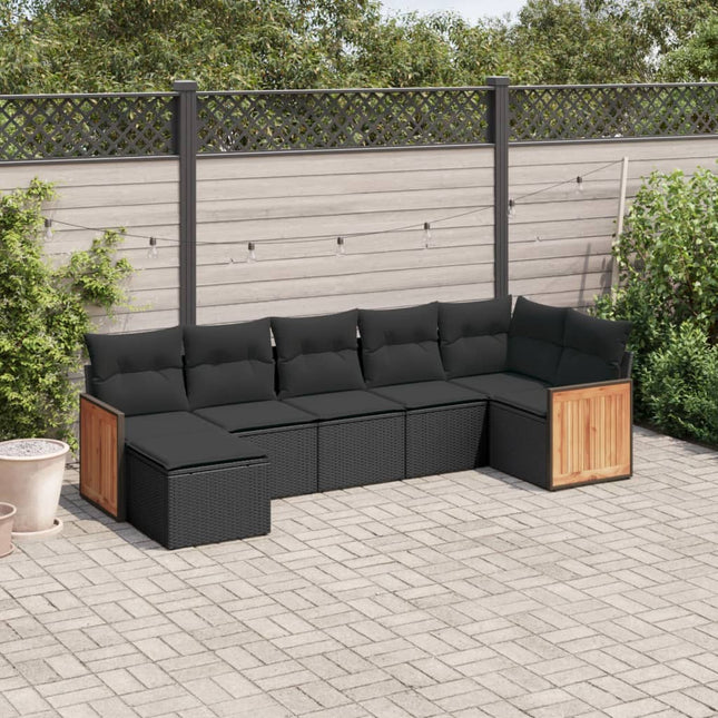 7-delige Loungeset met kussens poly rattan zwart Zwart Zonder tafel