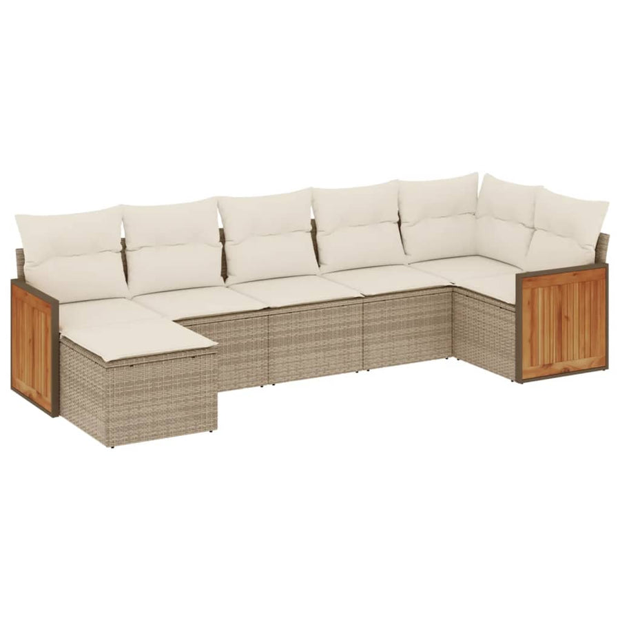 7-delige Loungeset met kussens poly rattan beige beige and cream Zonder tafel