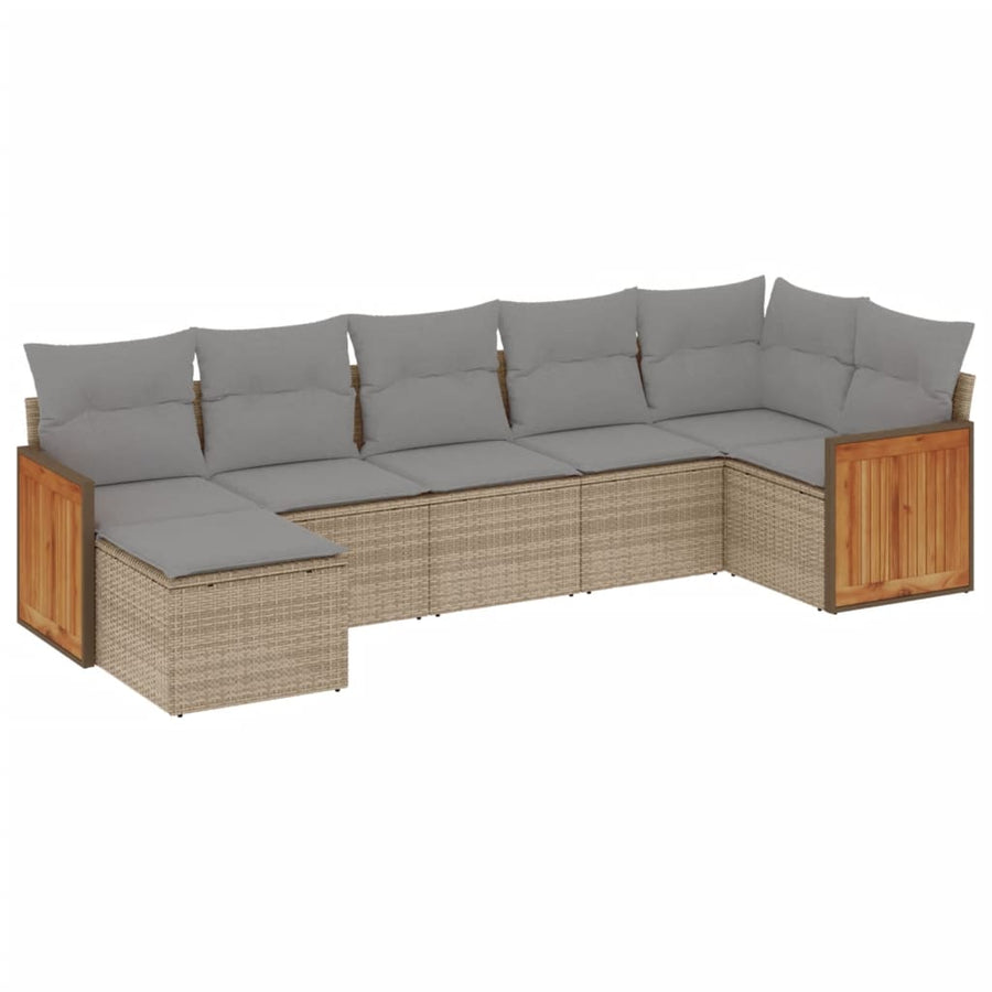 7-delige Loungeset met kussens poly rattan beige 1 Beige en grijs