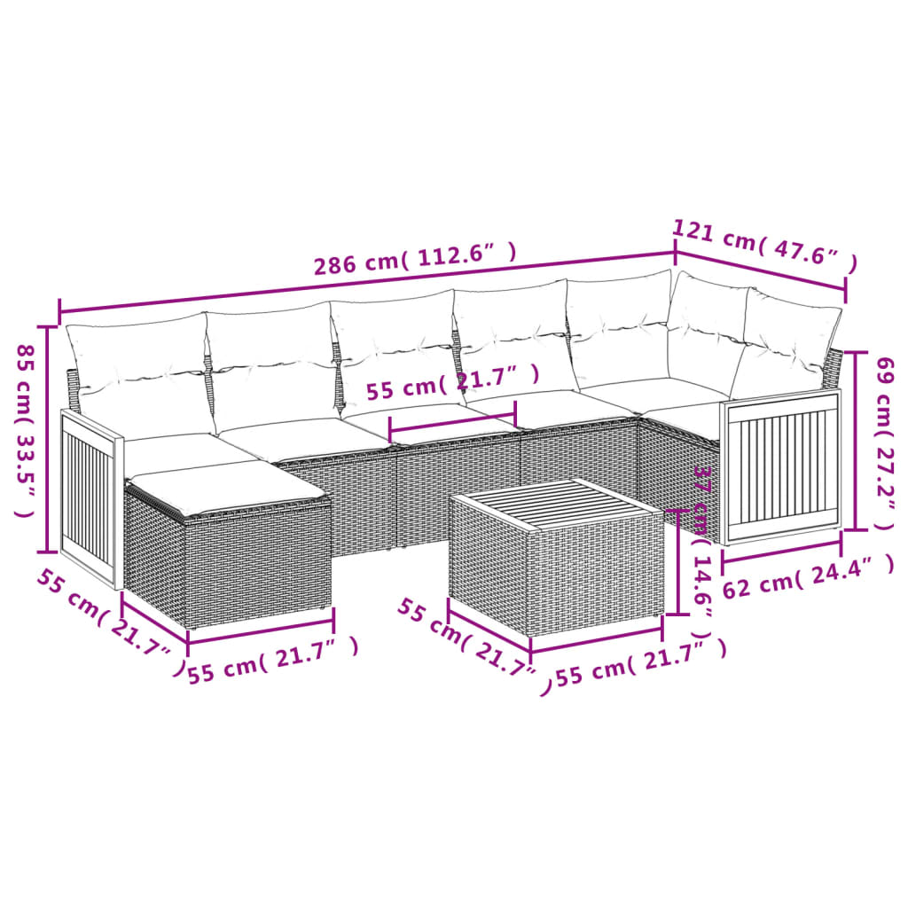 8-Delige Loungeset Met Kussens Poly Rattan Beige