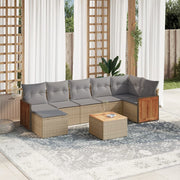8-piece Lounge Set with Cushions Poly Rattan Beige