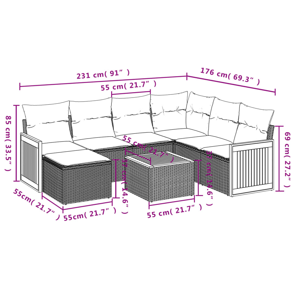 8-Delige Loungeset Met Kussens Poly Rattan Beige