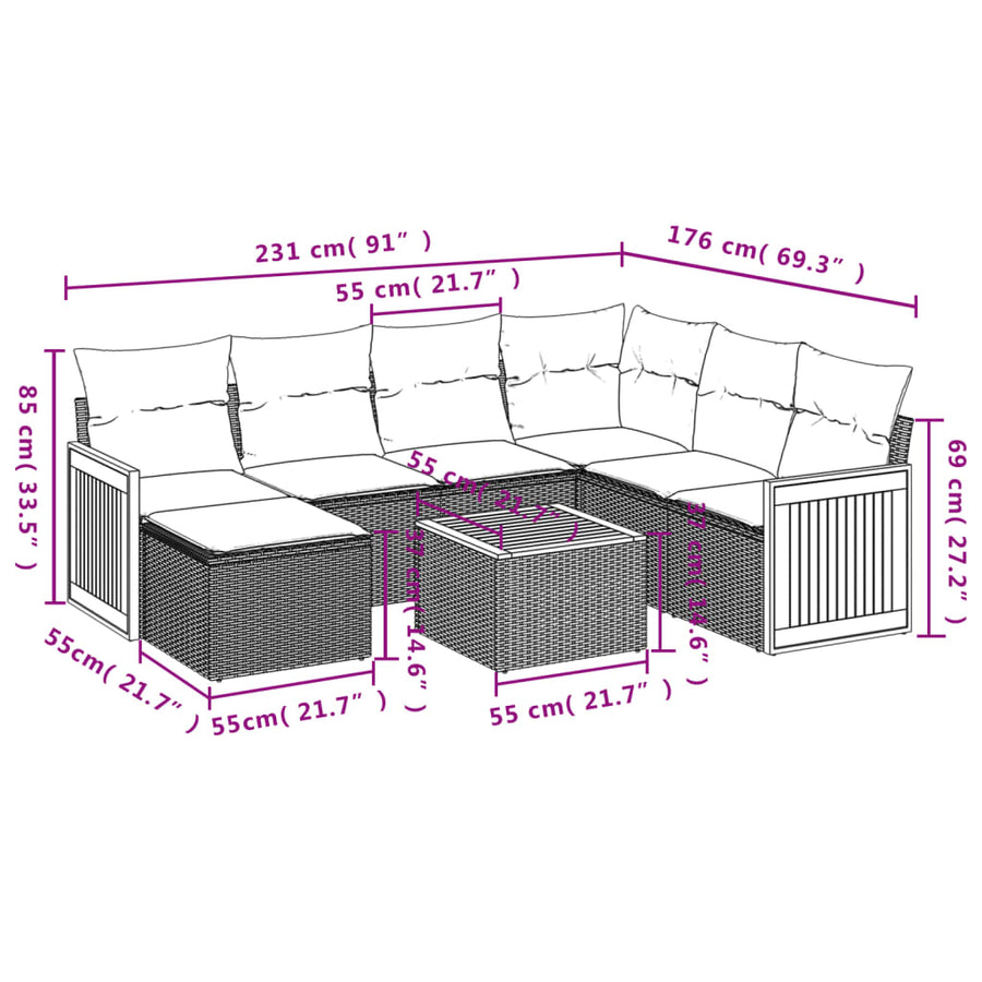 8-Delige Loungeset Met Kussens Poly Rattan Beige