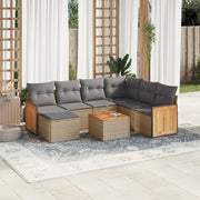 8-piece Lounge Set with Cushions Poly Rattan Beige