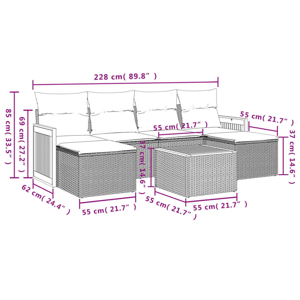 7-Delige Loungeset Met Kussens Poly Rattan Beige
