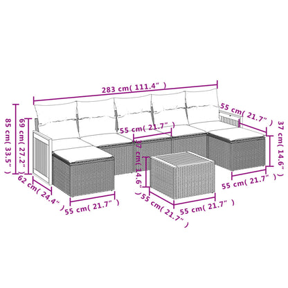 8-Delige Loungeset Met Kussens Poly Rattan Grijs