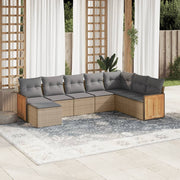 8-piece Lounge Set with Cushions Poly Rattan Beige