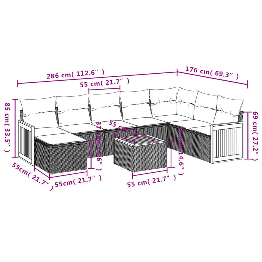 9-Delige Loungeset Met Kussens Poly Rattan Beige