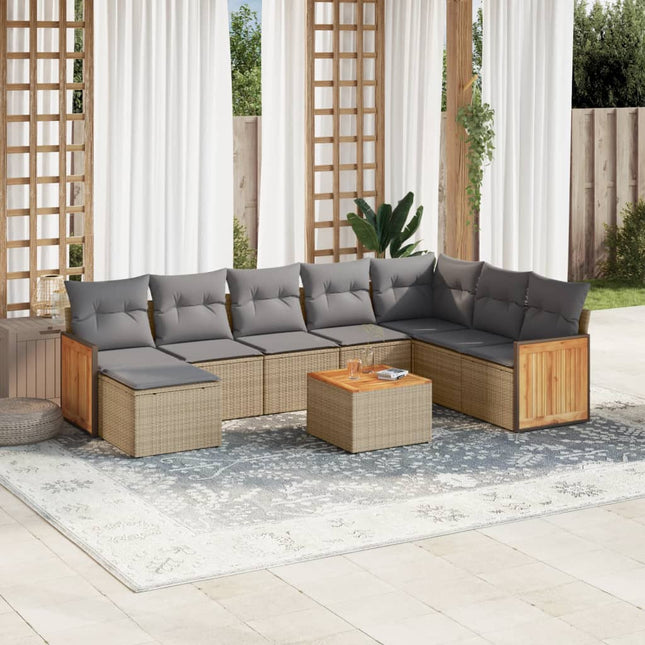 9-Delige Loungeset Met Kussens Poly Rattan Beige