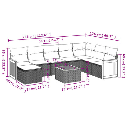9-Delige Loungeset Met Kussens Poly Rattan Grijs
