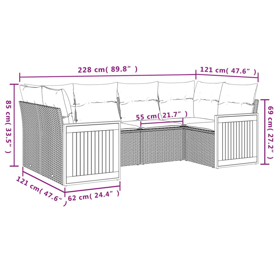 6-Delige Loungeset Met Kussens Poly Rattan Beige