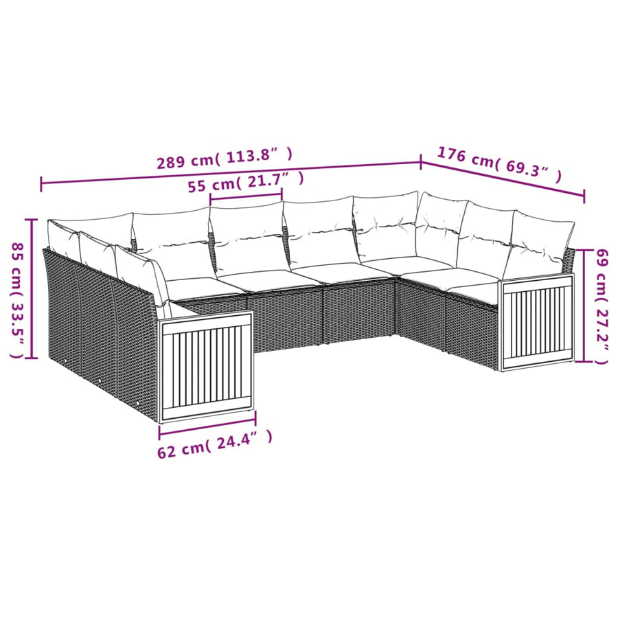 9-Delige Loungeset Met Kussens Poly Rattan Beige