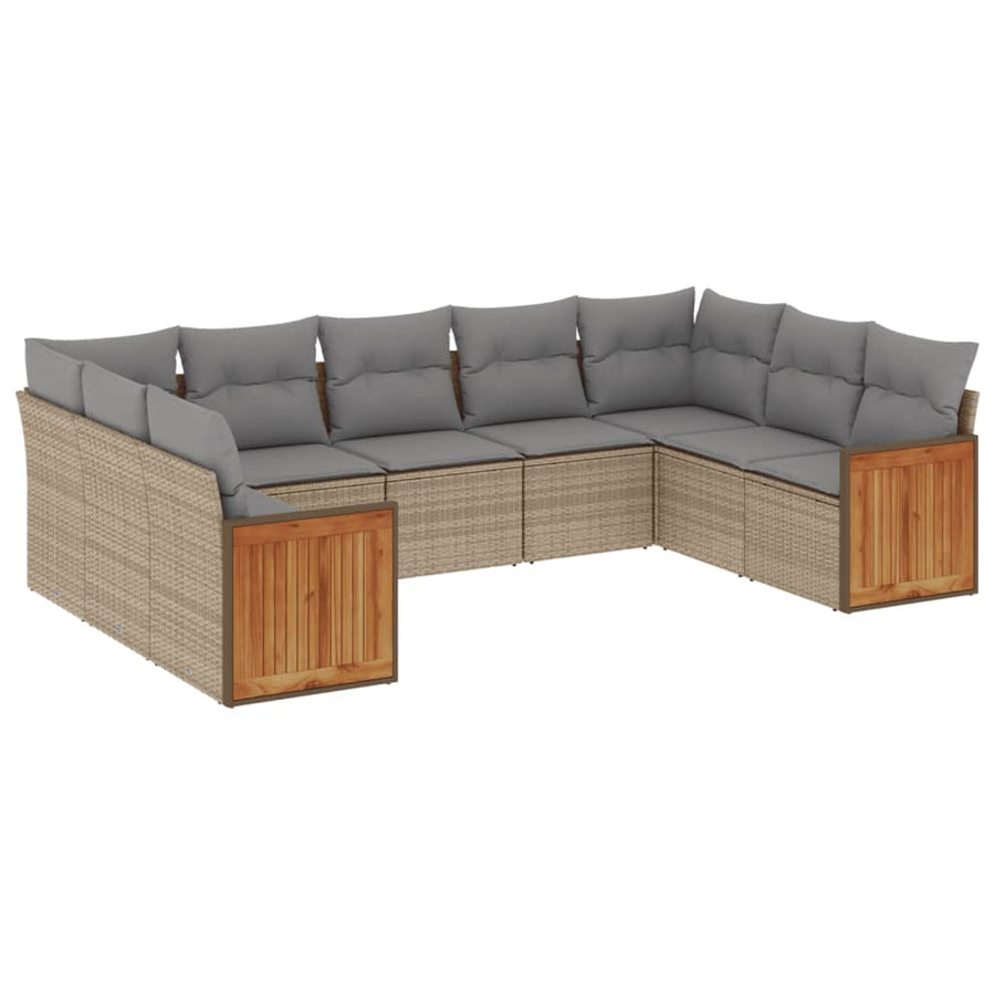 9-Delige Loungeset Met Kussens Poly Rattan Beige