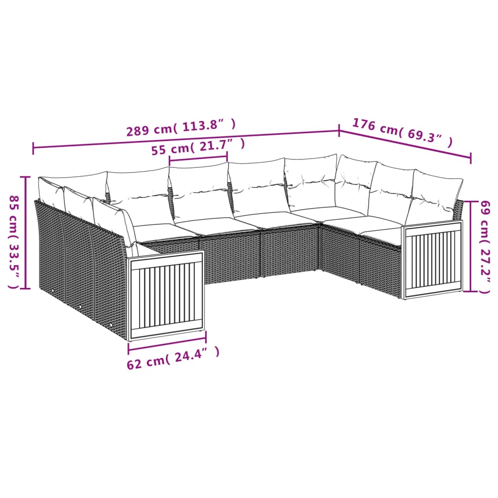 9-Delige Loungeset Met Kussens Poly Rattan Beige