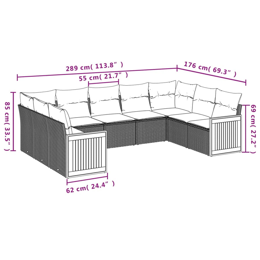 9-Delige Loungeset Met Kussens Poly Rattan Beige