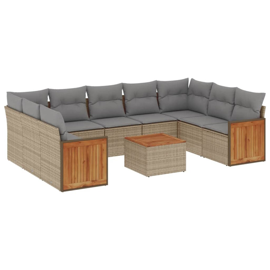 10-Delige Loungeset Met Kussens Poly Rattan Beige