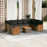 Loungeset 10-delig poly rattan grijs