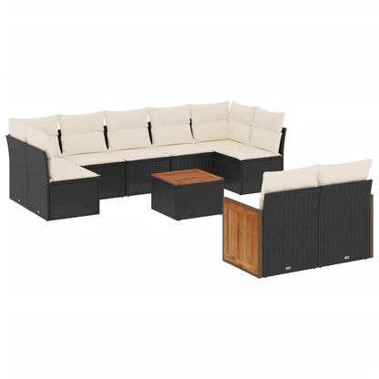 10-Delige Loungeset Met Kussens Poly Rattan Zwart