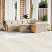 Loungeset 10-delig poly rattan beige met kussens