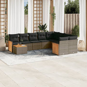 Loungeset 10-delig poly rattan grijs
