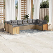 Loungeset poly rattan 10-delig beige met kussens