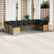 Loungeset 10-delig poly rattan grijs