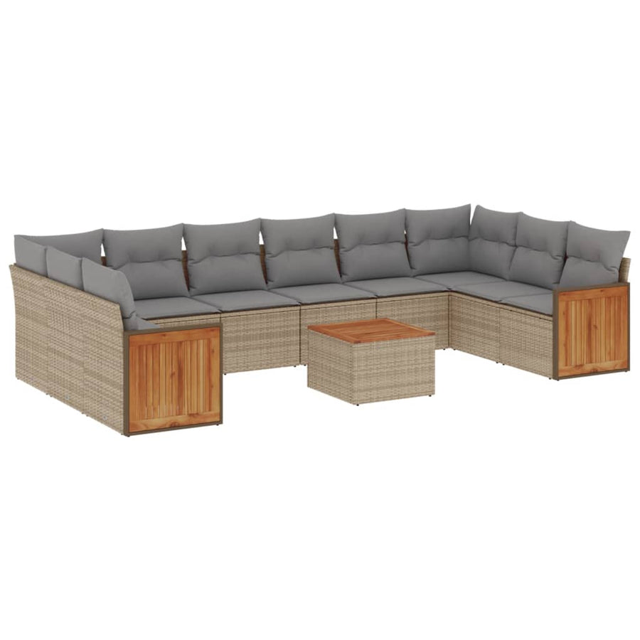 11-Delige Tuinset Met Kussens Poly Rattan Beige