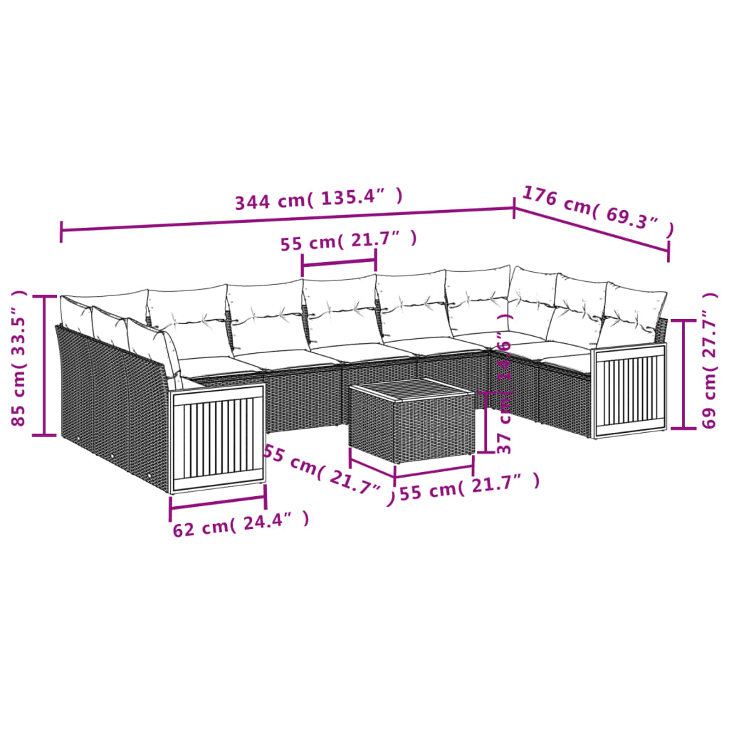 11-Delige Tuinset Met Kussens Poly Rattan Beige