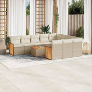 Tuinset 11-delig poly rattan beige met kussens