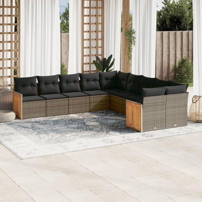 10-Delige Loungeset Met Kussens Poly Rattan Grijs