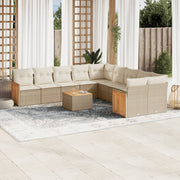 Tuinset 11-delig poly rattan beige met kussens