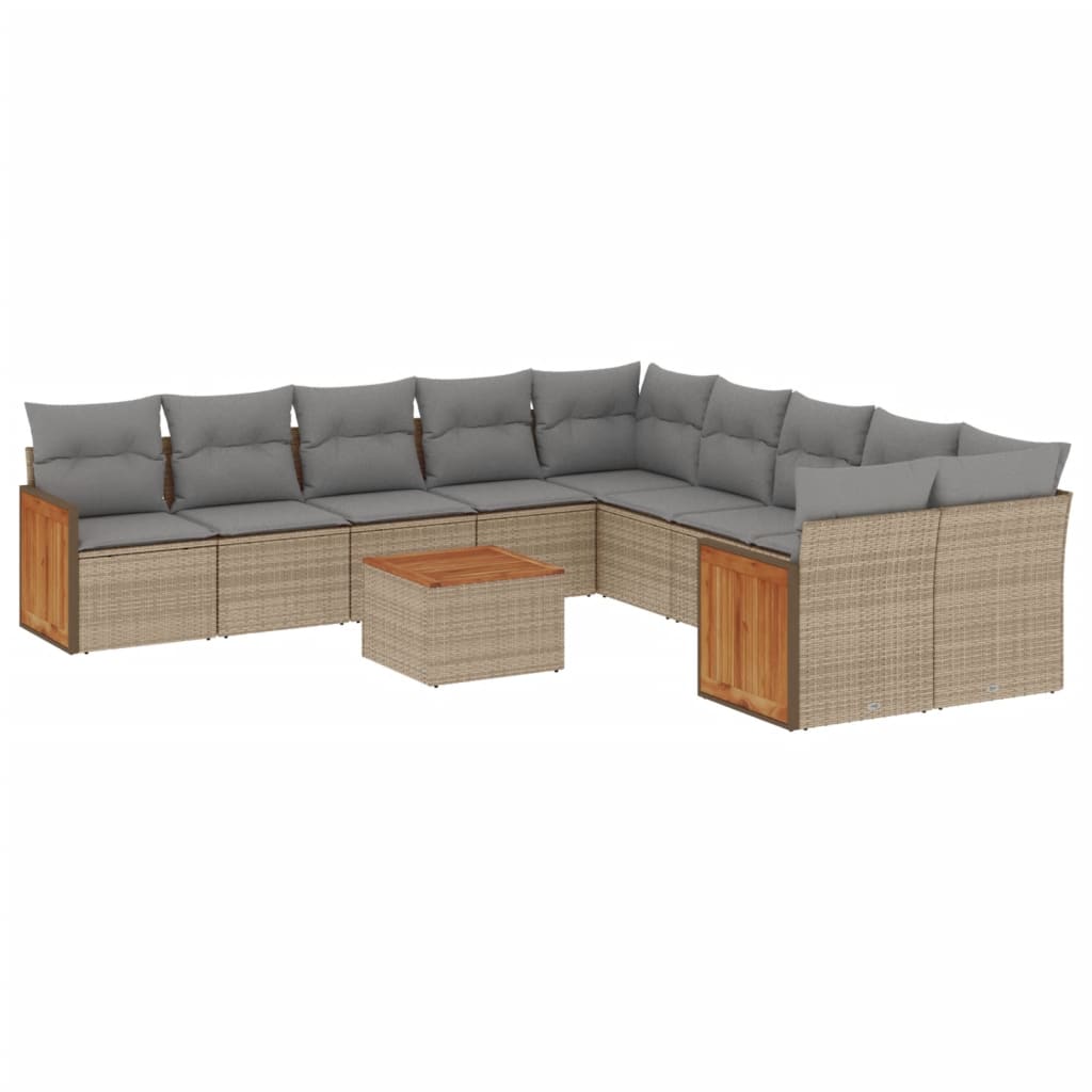 11-Delige Tuinset Met Kussens Poly Rattan Beige