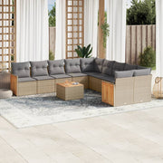 Tuinset poly rattan 11-delig beige met kussens