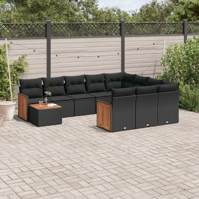 11-Delige Loungeset Met Kussens Poly Rattan Zwart