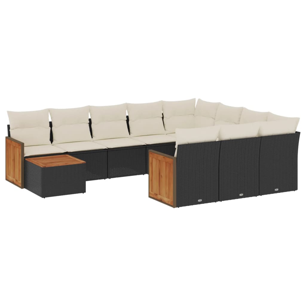 11-Delige Loungeset Met Kussens Poly Rattan Zwart