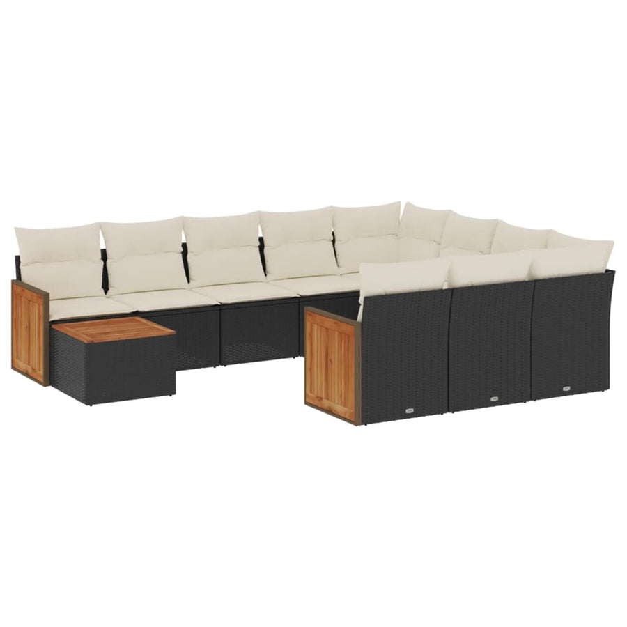 11-Delige Loungeset Met Kussens Poly Rattan Zwart