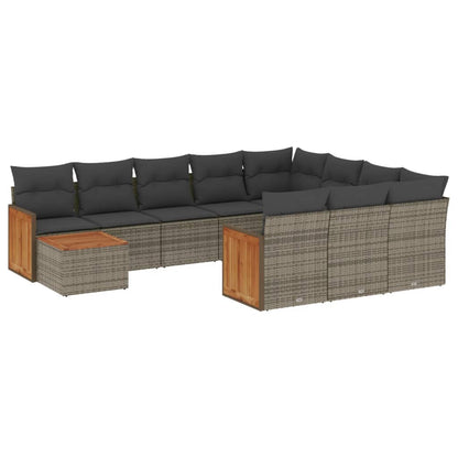 11-Delige Loungeset Met Kussens Poly Rattan Grijs