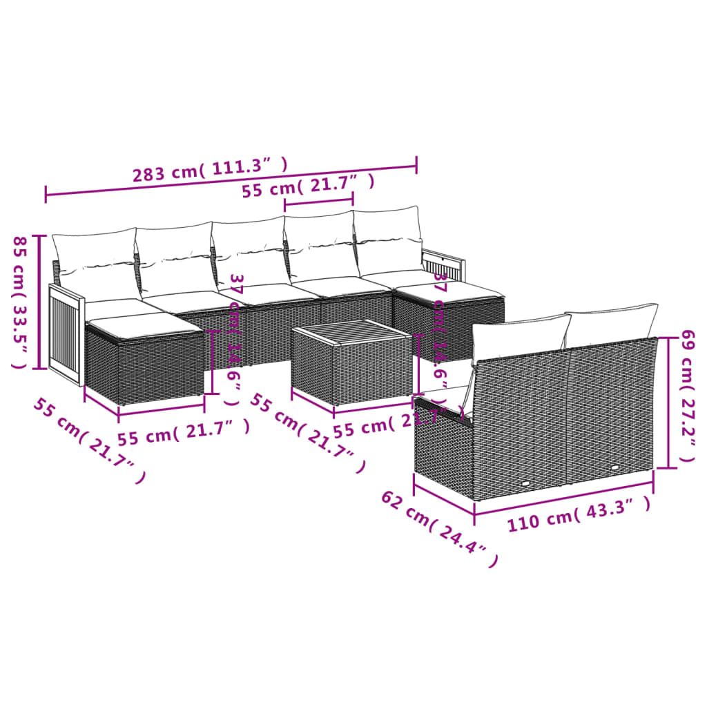 10-Delige Loungeset Met Kussens Poly Rattan Beige