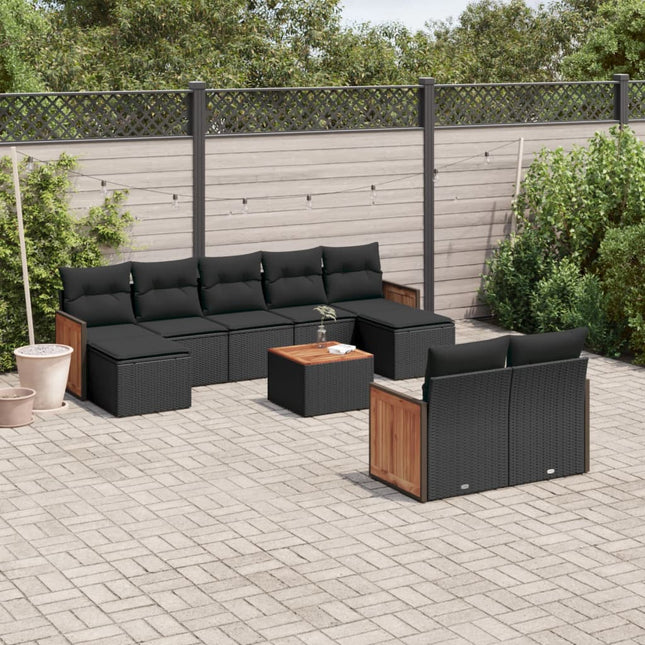 10-Delige Loungeset Met Kussens Poly Rattan Zwart