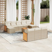 Tuinset 11-delig poly rattan beige met kussens