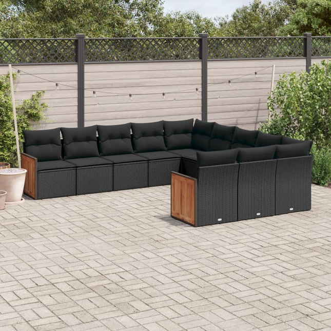 11-Delige Loungeset Met Kussens Poly Rattan Zwart