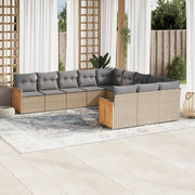 Tuinset poly rattan 11-delig beige met kussens