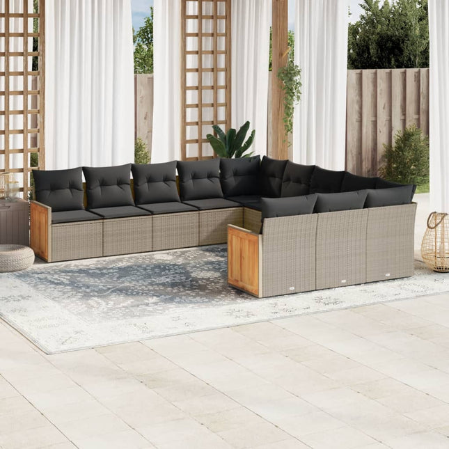 11-Delige Loungeset Met Kussens Poly Rattan Grijs