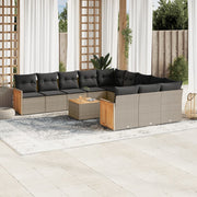 Loungeset 12-delig poly rattan grijs