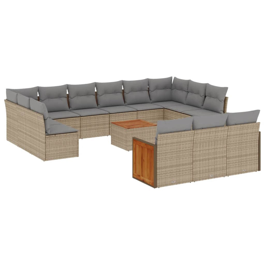 14-Delige Loungeset Met Kussens Poly Rattan Beige